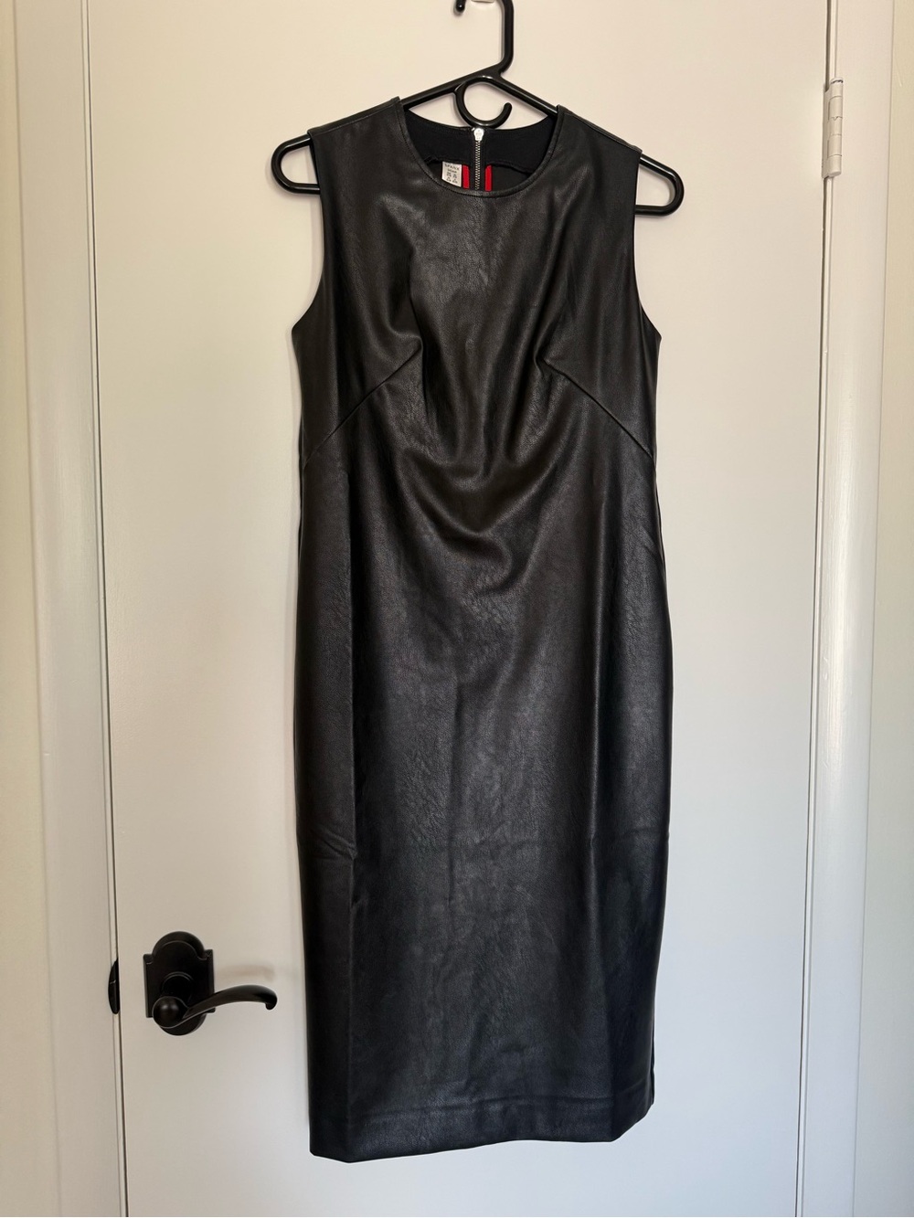 SPANX Black Sleeveless Faux Leather Midi Dress Stretch